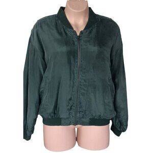 Kasanova Womens Bomber Jacket Large Green Silk Nylon Zip Up Lightweight Casual F